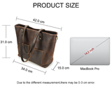 Woosir vintage crazy horse leather laptop tote bag size and capacity