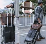 Woosir vintage crazy horse leather laptop tote bag suitcase trolley strap