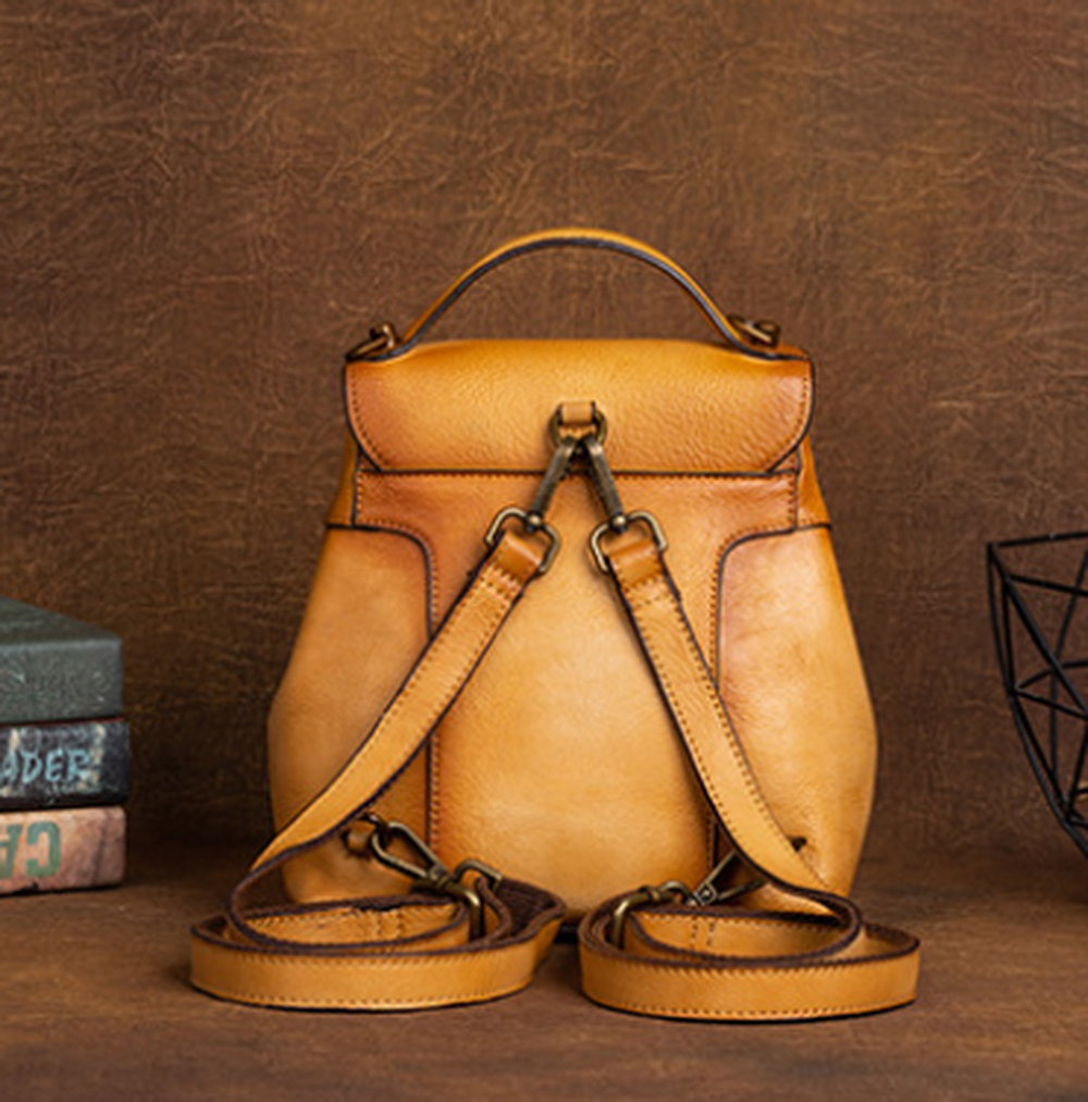 Woosir vintage full-grain leather backpack back view