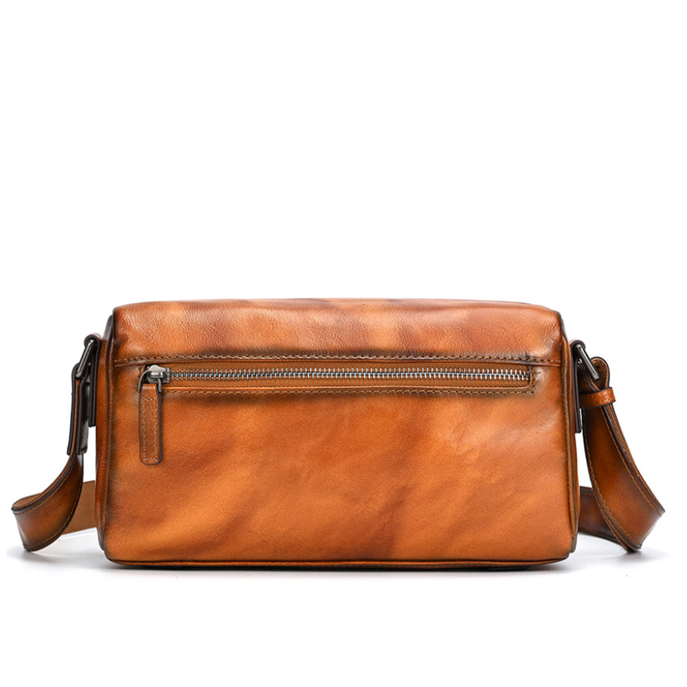 Woosir vintage leather crossbody bag back zipper pocket