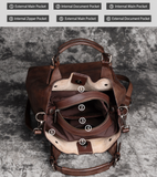 Woosir vintage full-grain leather shoulder bag compartment organization