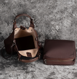 Woosir vintage full-grain leather shoulder bag open interior