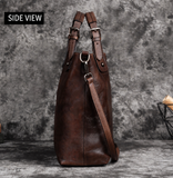 Woosir vintage full-grain leather shoulder bag side view