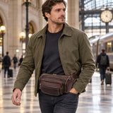 Vintage leather waist bag male model travel