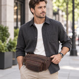 Vintage leather waist bag male model urban