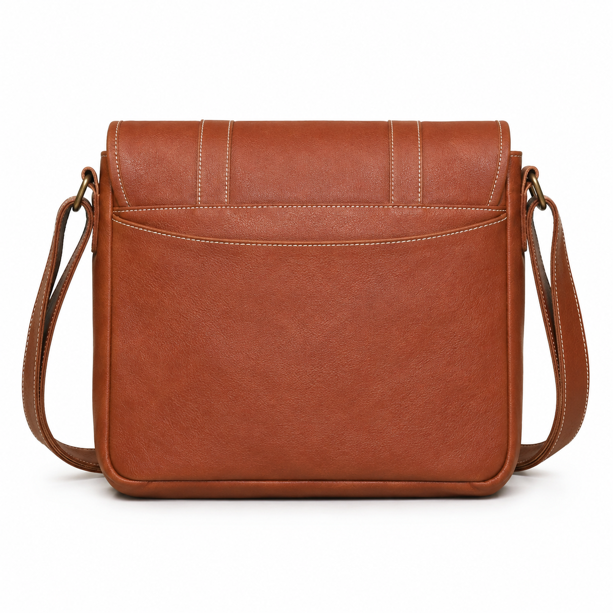 Woosir Vintage Full-Grain Leather Messenger Bag clean rear view