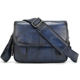 Woosir 5513 1688 high-resolution front three-quarter view Blue vegetable-tanned full-grain cowhide crossbody bag