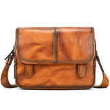 Woosir 5513 1688 high-resolution front view Brown Yellow vegetable-tanned full-grain cowhide crossbody bag