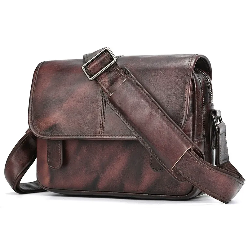 Woosir 5513 1688 high-resolution front three-quarter view Coffee vegetable-tanned full-grain cowhide crossbody bag