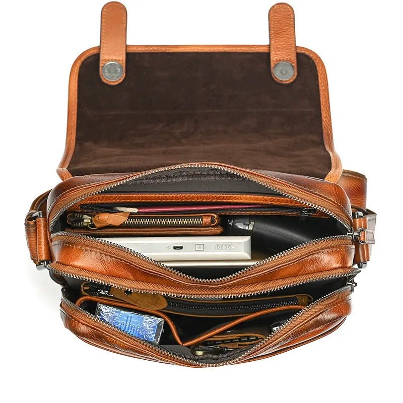 Woosir 5513 1688 high-resolution interior capacity detail vegetable-tanned full-grain cowhide crossbody bag