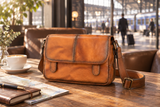 Woosir 5513 vegetable-tanned full-grain cowhide crossbody bag travel cafe scene