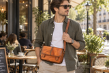 Woosir 5513 vegetable-tanned full-grain cowhide crossbody bag male model cafe