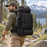 Woosir 70L 100L Camping Hiking Backpack male model left side trail