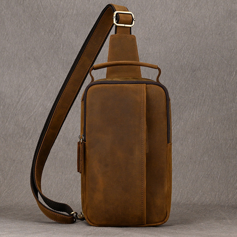 1688同款 9332 Brown genuine leather small sling bag