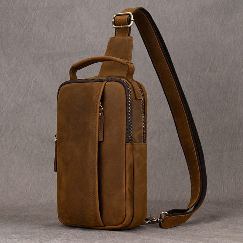 1688同款 9332 Red Brown genuine leather small sling bag
