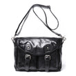 Woosir Black Full-Grain Leather Messenger Bag white front variant Black