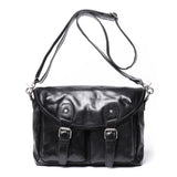 Woosir Black Full-Grain Leather Messenger Bag white front variant Black