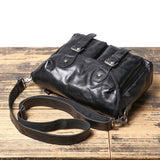 Woosir Black Full-Grain Leather Messenger Bag top view