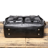 Woosir Black Full-Grain Leather Messenger Bag bottom view
