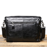 Woosir Black Full-Grain Leather Messenger Bag rear view