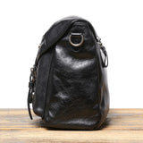 Woosir Black Full-Grain Leather Messenger Bag side view