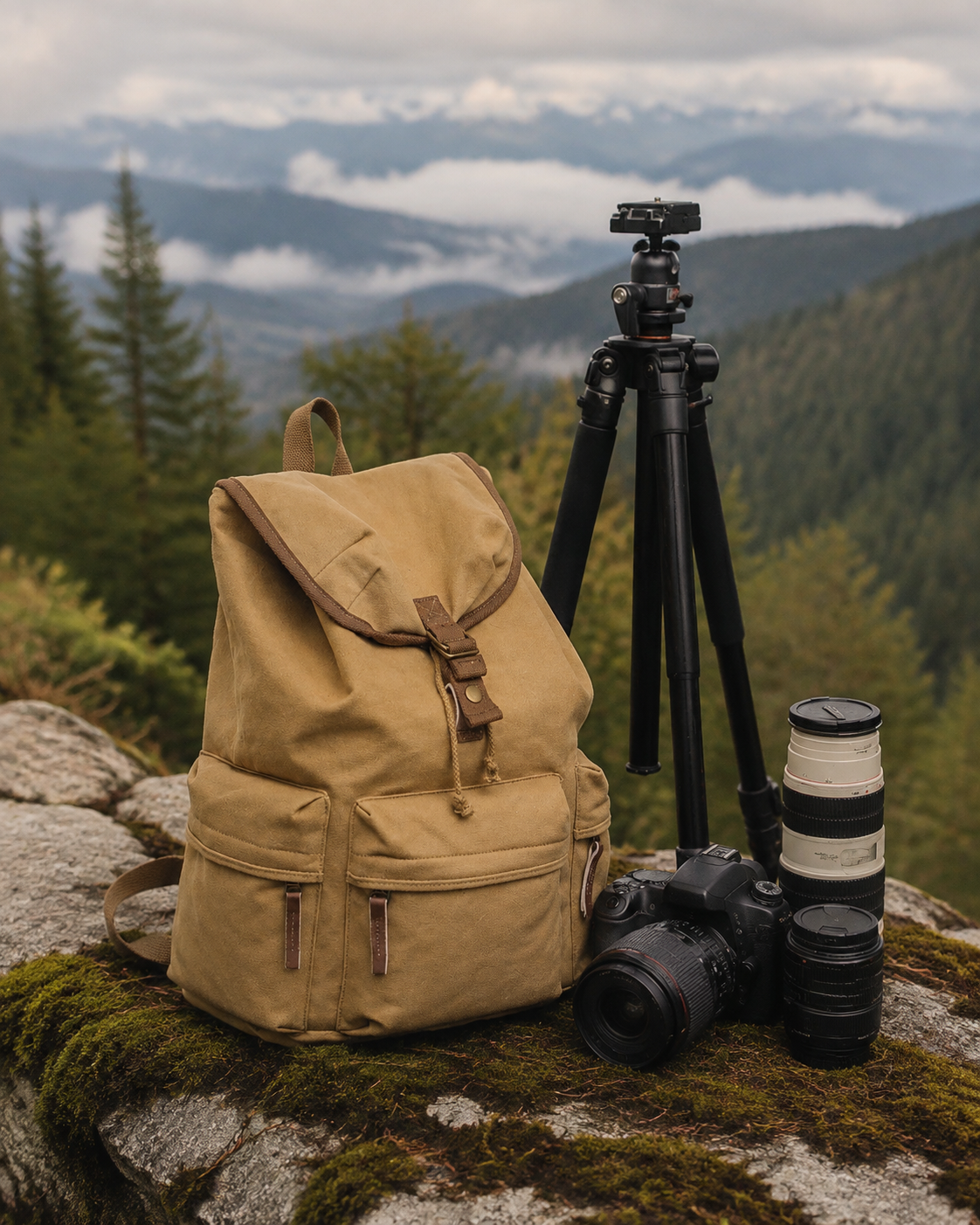 Woosir canvas-vintage-camera-bag-compatible-1-camera-3-lens generated scene 1