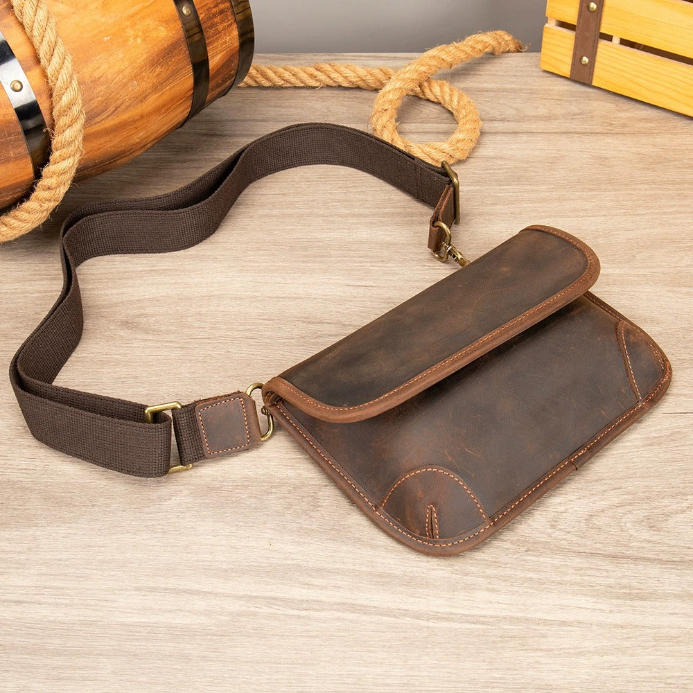 Genuine leather crossbody bag top view