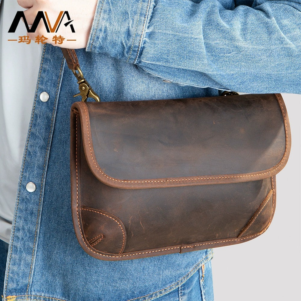Compact leather crossbody bag wearing view