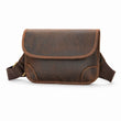 Brown genuine leather compact crossbody bag white background front view