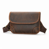 Brown genuine leather compact crossbody bag white background front view