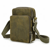 Army green genuine leather phone crossbody bag front view