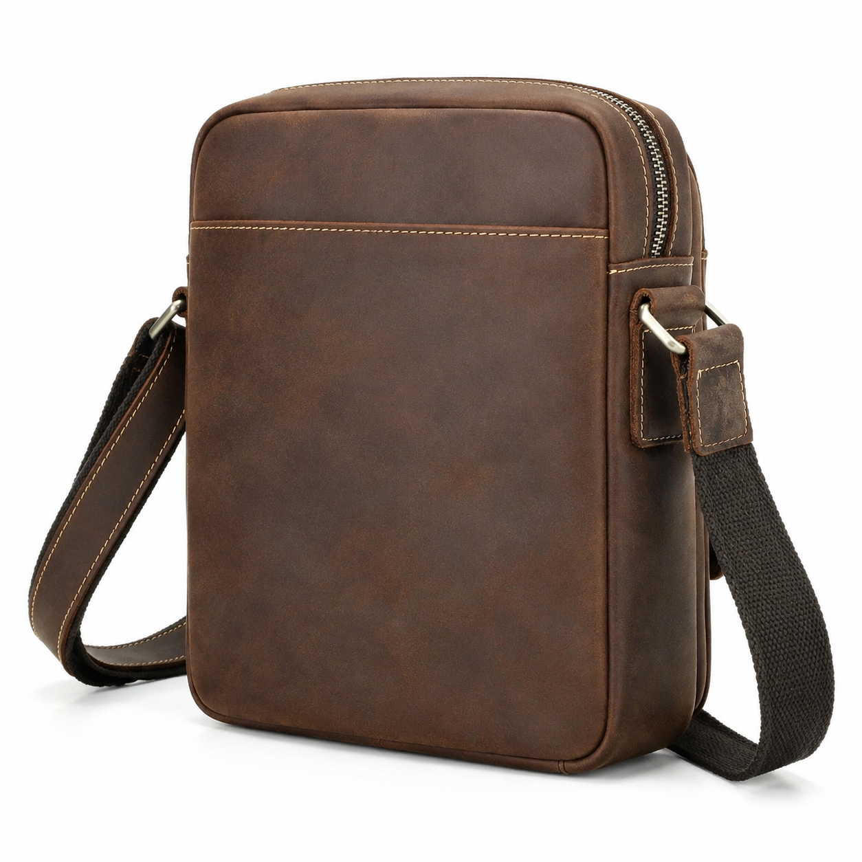 Woosir crazy horse leather ipad crossbody bag clean rear side view