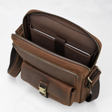 Woosir crazy horse leather ipad crossbody bag open interior storage