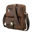 Crazy horse leather iPad crossbody bag on white background