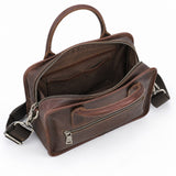 Full-grain leather compact crossbody handbag interior structure