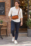 Woosir Vintage Full-Grain Leather Compact Shoulder Bag male model cafe