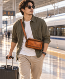 Woosir Vintage Full-Grain Leather Compact Shoulder Bag travel scene