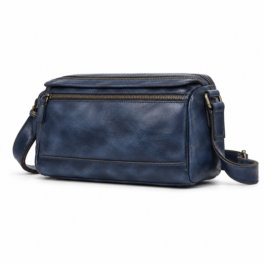 Woosir Vintage Full-Grain Leather Compact Shoulder Bag blue variant