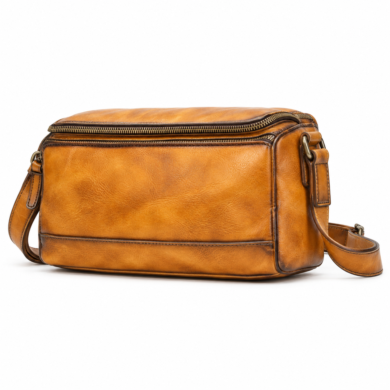 Woosir Vintage Full-Grain Leather Compact Shoulder Bag brown yellow variant