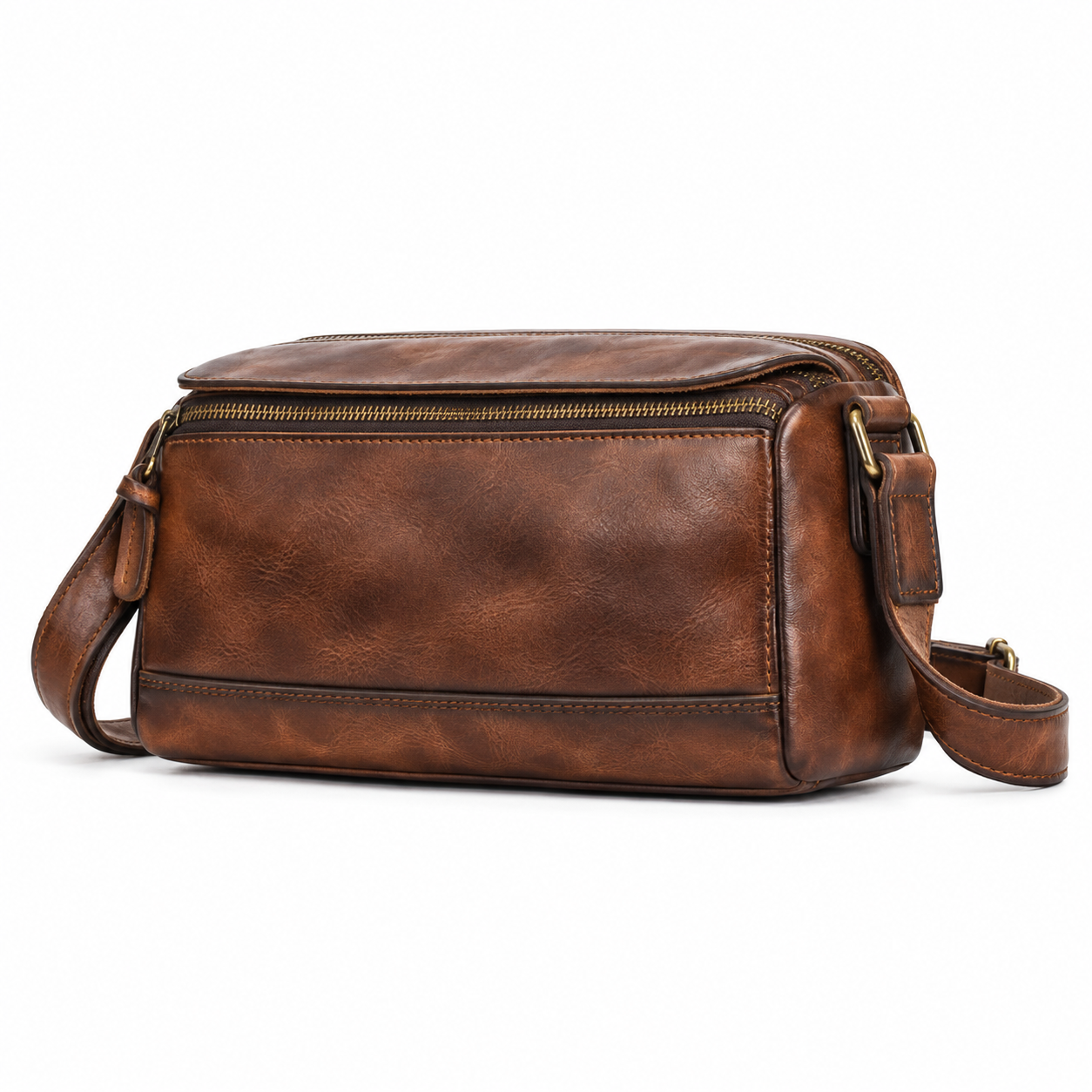 Woosir Vintage Full-Grain Leather Compact Shoulder Bag coffee variant