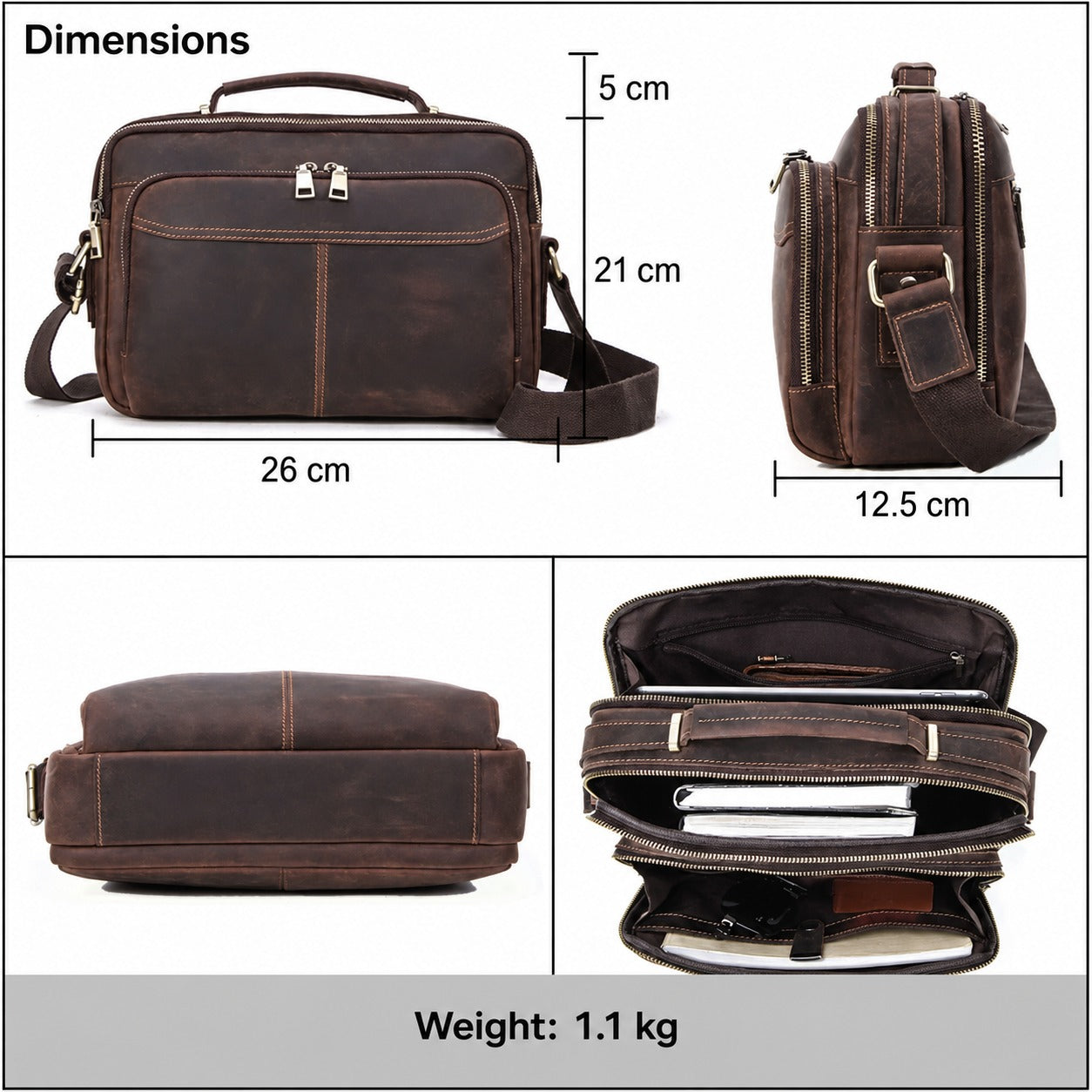 Leather iPad bag dimensions and capacity