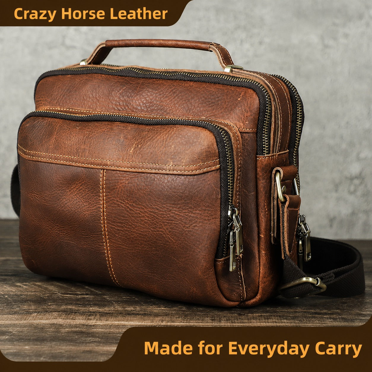 Leather iPad crossbody bag feature overview