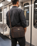 Woosir full grain leather ipad crossbody bag model rear commute