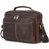 Full-grain leather iPad crossbody bag on white background