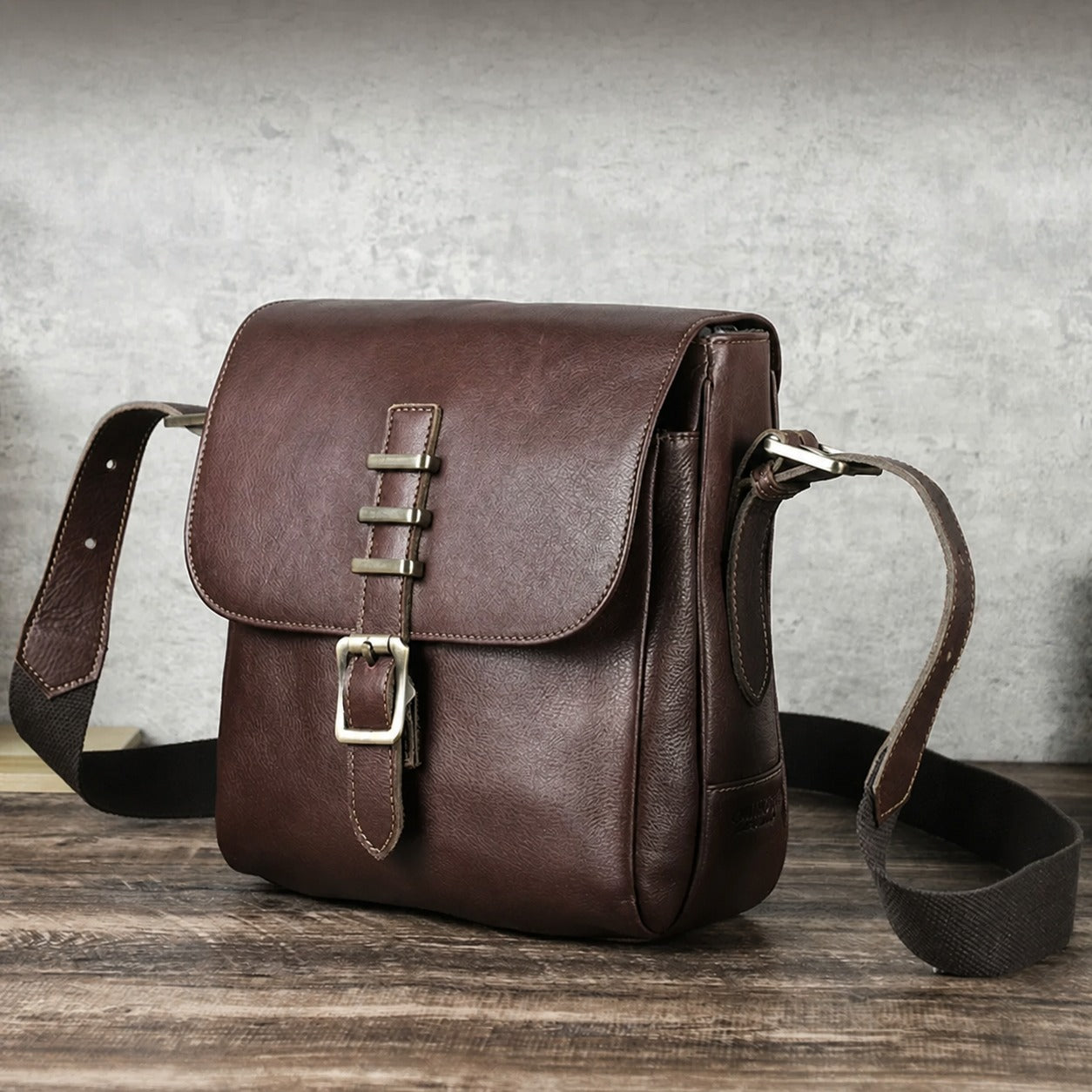 Leather iPad crossbody bag clean lifestyle view