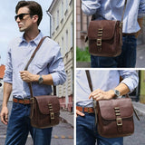 Leather iPad messenger bag dimension and side view