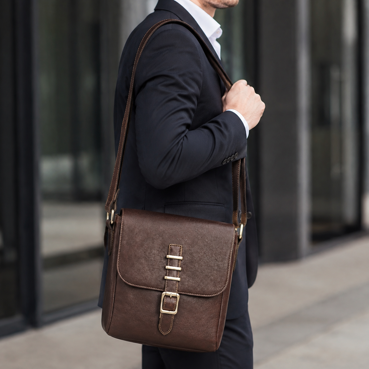 Woosir full grain leather ipad crossbody messenger bag model office commute