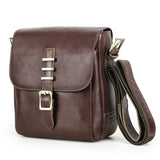 Leather messenger bag open compartment view
