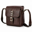 Dark brown full-grain leather iPad messenger bag white background front view
