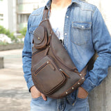 Woosir full grain leather large chest bag white background front